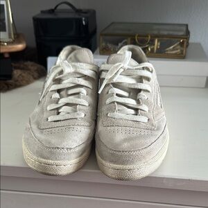 Reebok Off-White Suede Lace-Up Sneakers